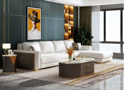 Stūrveida dīvāns ar apģērbu komplektu dzīvojamai telpai L formas dekorācijas dizaina dīvāns.